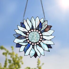 Capulina Large Size Mothers Day Sunflower Gifts Stained Glass Window Hangings Stunning Handicrafts Sun Flower Suncatcher Flower Lovers Thanksgiving Gifts for Window Decor