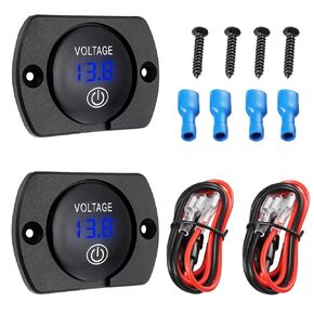 2PCS Green Light Battery Voltage Gauge DC 12V 24V Digital Display Voltage Meter Waterproof Voltmeter with Touch Switch for Boat Marine ATV Car Motorcycle Truck Boat RV