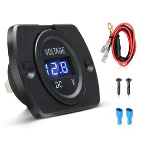 Anina Car Voltmeter Gauge Monitor with LED Digital Display 12-24V Panel Mount Voltage Meter Compatible with Cars Trucks Motors RVs ATVs UTVs Marine Boats