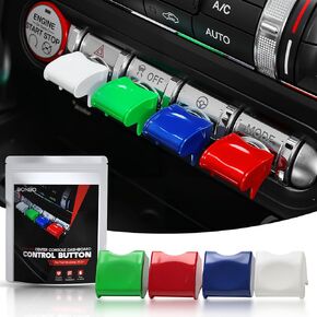 غطاء أزرار التحكم في لوحة التحكم المركزية لوحدة التحكم المركزية ملحقات داخلية لسيارة Ford Mustang 2015-2022 (4 عبوات، أحمر)