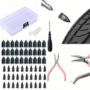 Tire Repair Kit 40Pcs Tire Repair Rubber Nails Multi-Size Tire Plug Kit, Rubber Screw Fast Tool Self-Service Kit for Car Motorcycle Truck Tractor Trailer