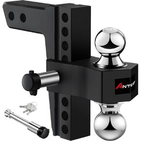 Adjustable Trailer Hitch Towing Ball Mounts, Fits 2.5-Inch Receiver, 8" Drop/Rise Drop, Dual Ball (2" X 2-5/16"), 18,500 GTW with Trailer Locks, Black