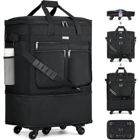MILADA Travel Luggage Bag Suitcases with Wheels Expandable Foldable Travel Bag Collapsible Rolling Duffle Bag Large Suitcase for Men Women without Telescoping Handle, Black