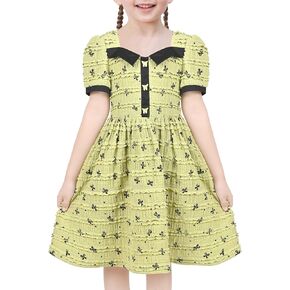 Sunny Fashion Girls Dress Green Butterfly Ruffle Lace Trim Soft Short Sleeve