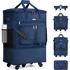 MILADA Travel Luggage Bag Suitcases with Wheels Expandable Foldable Travel Bag Collapsible Rolling Duffle Bag Large Suitcase for Men Women without Telescoping Handle, Black in Saudi Arabia