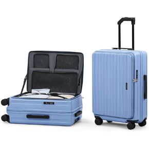 ROAMING 20 Inch Carry On Luggage Expandable Front Opening Rolling Vacation Suitcase with Spinner Wheels and TSA Lock Cup Holder PC Hard Shell Travel Trolley Case for Shout Business Trips purple