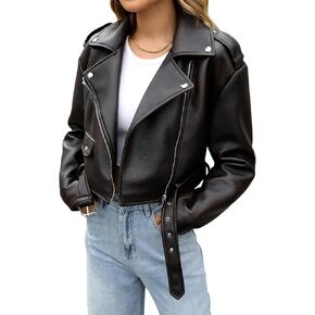 Ly Varey Lin Women Faux Leather Leather Sced Stupd Vegan Motic Motor Biker Coat مع حزام