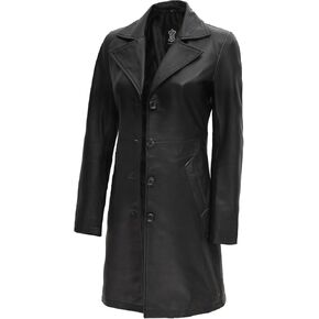 Decrum Leather Coat Women - Real Lambskin Women's Long Leather Car Coat