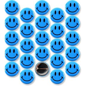 Smiley Face Pinback Buttons – Classic Round Badge, Durable Metal with Secure Pinback, Ideal for Backpacks and Clothing – Emoji Novelty Pins for Parties, Giveaways and Everyday Wear, 1 Inch (25 Pack)