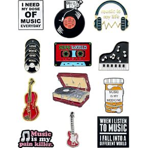 Music Enamel Pins Set of 12 – Fun Metal Lapel Pins for Backpacks, Jackets, Hats & More – Collectible Music-Themed Accessories – Unique Gift for Musicians & Pin Collectors
