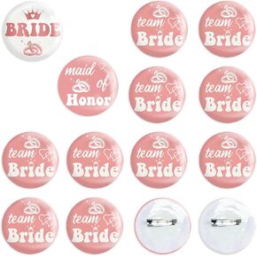 12 Pcs Bachelorette Party Buttons Pins Set - 1 Pcs Bride Button, 11 Pcs Maid of Honor and Team Bride Button Pins Decorations for Bride Shower Wedding Bachelorette Party Supplies(White, Rose Gold)