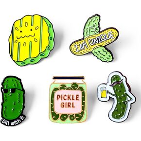 5 Packs Funny Pickle Enamel Pins Pickle Lover Gifts Cartoon Dill Cucumber Plant Button Pin for Women Adults Clothes Bags Backpacks Accessories Party Favor