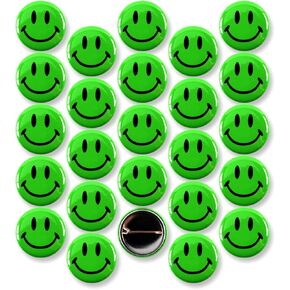 Smiley Face Pinback Buttons – Classic Round Badge, Durable Metal with Secure Pinback, Ideal for Backpacks and Clothing – Emoji Novelty Pins for Parties, Giveaways and Everyday Wear, 1 Inch (25 Pack)