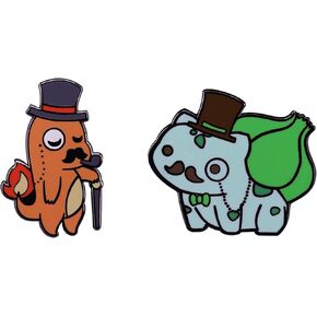 2pc - Kawaii Fancy Bulbasaaur & ancal starter w/hat و cane monamel pin backs