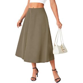 Rooscier Women's Basic High Waist Elastic Back Zipper Side Flare A-Line Midi Skirts
