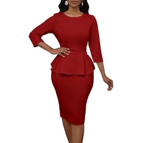 Women's Sexy 2 Piece Suit Skirt Set 3/4 Sleeve Peplum Birthday Midi Pencil Skirt Suit Bodycon Church Suit