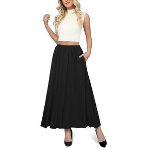 Yincro Womens Maxi Skirt Casual Flowy Elastic High Waist Long Skirts with Pockets