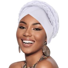DRESHOW African Women Turban Caps Beanie Twist Headscarf Pre-Tied Double Twisted Braid Hair Cover Wrap Hat Chemo Cancer Cap