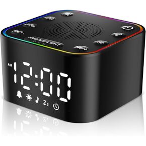 آلة صوت الضوضاء البيضاء Alampan ، آلة ضوضاء مع المنبه للنوم ، RGB Light Light ، الساعة الرقمية ، البالغين ، بجانب السرير ، منضدة ، مع 30 أصواتًا مهدئة بما في ذلك المروحة ، المطر