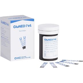 OHC GLUNEO PET 50 عبوة ملء للكلاب والقطط - 50 شريط اختبار و 50 لانسيت ، متوافق مع نظام مراقبة الجلوكوز في Gluneo PET PET PET GLUNO