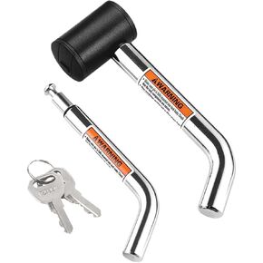 Trailer Hitch Receiver Pin Lock, Anti-Theft Dual Bent Locking Pin for 1-1/4" 2" and 2-1/2" Receivers, 1/2" and 5/8" Diameter Pin Receiver, Class I, II, III, IV and V Hitch Pin Receiver