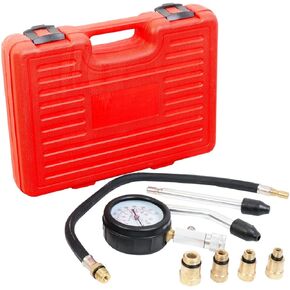 Torin 8 Piece 0-300 Psi Engine Cylinder Compression Pressure Gauge Tester Kit Automotive Tool Gauge, Red, ATRHS-A0031B