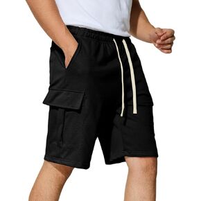Mens Cargo Sweat Shorts Casual Elastic Waist Drawstring Gym Relaxed Fit Athletic Jogger Shorts with 5 Pockets