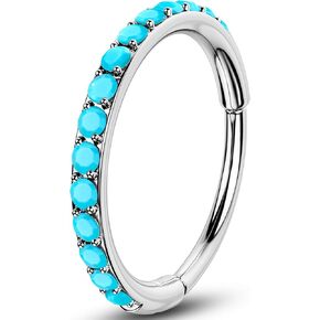 OUFER Turquoise Nose Rings Hoop for Women Men, 316L Surgical Steel 20G Nose Piercing Jewelry, Hinged Segment Septum Lip Rings Cartilage Conch Rook Helix Tragus Daith Earrings-6MM