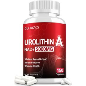 urolithin مكملة 2000 ملغ لمضادات الشيخوخة ، مضادات الأكسدة ودعم الميتوكوندريا ، مكملات عالية النقاء والفاعلية NAD+ لتجديد الخلايا ، ريسفيراترول ، الريبوسيد النيكوتيناميد ، 150 كبسولات