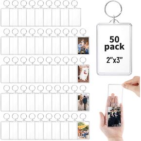 50 PCS صورة مفتاح الصور 2 × 3 بوصة ، سلسلة مفاتيح الصورة الصافية ، سلسلة مفاتيح إدراج الصور ، مفتاح إطار الصورة الفار