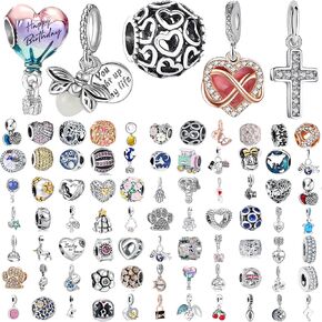 9 Pack Plated Silver Spacer Beads European Charms fit Pandora Bracelet CZ Dangle Enamel Random Mix Set