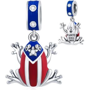 2025 سحر Puerto Rico Coqui ، Frog Prince Pendant Charms ، سوار Pandora للحيوانات ، 925 من المينا الفضية الفضية البورتوريكان ، حبات العلم ، هدايا لقضاء العطلات/الأم/السفر/السفر