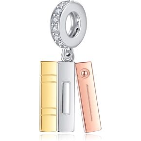 Book Charms Beads for Bracelets Necklaces - S925 Sterling Silver Book Jewelry Gifts for Women Students Librarian Teachers