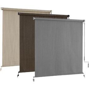 AOSKY Outdoor Roller Shades，Cordless Patio Shades Roll Up Outdoor Blinds，Roller Blinds Cloth for Porch Pergola Balcony Backyard Windows，72" W x 72" H，Mocha