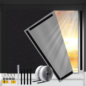 Portable Blackout Curtains, No Drill 100% Blackouts Curtain for Bedroom, 78"x57" Black Out Roller Shades Window Cover with Hook and Loop Tape Sticky for Office Nursery Home RV Travel