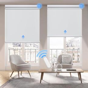 Grandekor Motorized Blinds with Remote Control, Blackout Roller Shade Electric Shades Cordless Smart Blinds for Bedroom Living Room Office,White,W34.5xH72