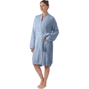 bearberry Cozy Robe Lightweight Soft Plush Robe Vertical Bar Hoodless Sleepwear Nightgown with Pockets for Women