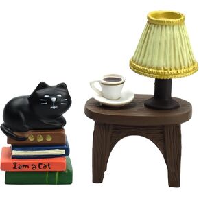 Cute Mini Cat on Books تمثال راتنج القطة للمكتب ، ديكور المنزل مثالي هدية القط اللطيف لمحبي القط