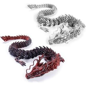 2PCS 12 Inch 3D Printed Dragon Toys, Articulated Dragon with Dragon Inside, Crystal Dragon Fidget Toy Adults Fidget Toys Mystery Dragon Egg for Autism, Home Office Decor Executive Desk Toy(Black-Red)