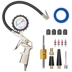 SHALL Tire Inflator with Pressure Gauge(0-220PSI & 0-16Bar Dual Scale)-ANSI B40.1 Accurate- with Durable Rubber Hose and Quick Connect Coupler, Perfect for Any Car, Truck, Motorcycle, RV