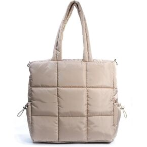 Women's Puffer Quilted Tote Bag Lightweight Satchel with Detachable Shoulder Strap Purse for for Travel, Work