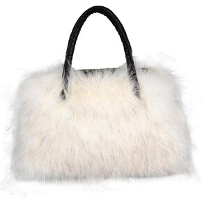 Women's Furry Shoulder Handbags Faux Fur Work Tote Bag for Women Fluffy Satchel Handbags Wristlet Zipper Purses