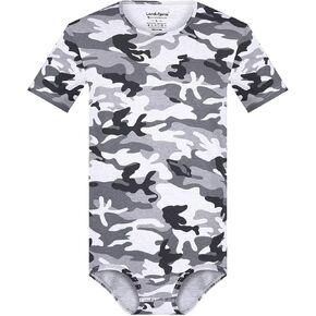 Adult Onesie for Men Cotton Pajama Jumpsuits One Piece Romper Bodysuit Short Sleeve Camouflage Top