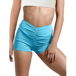 Haloumoning Girls Athletic Ruched v-Waist Shorts Kids Workout Yoga Dance Shorts Shorts النشطين للجمباز