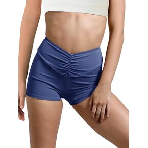 Haloumoning Girls Athletic Ruched V-Waist Shorts Kids Workout Yoga Dance Shorts Active Gymnastics Shorts in Kuwait