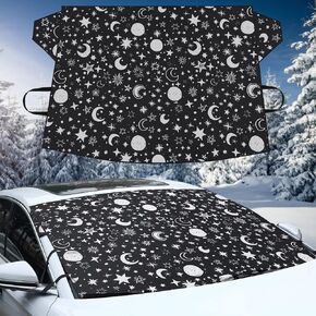 Riakrum Car Windshield Cover for Ice and Snow Oxford Fabric Waterproof Windshield Frost Snow Cover Auto Window Automotive with 4 Elastic Straps(Night Style)