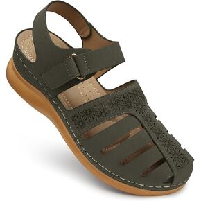 SHIBEVER Closed Toe Sandals Women: Summer Dressy Wedge Sandal - Fisherman Comfortable Hollow Out Sandals