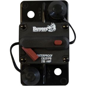 Buyers Products CB251PB 250 Amp Circuit Breaker with Manual Push-to-Trip Reset with Large Frame, Protect Accessory Circuits, Electrical Equipment for Dump Hoists, Salt Spreaders & More