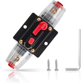 Red Wolf 50a AMP AMP INLINE FUSE Circuit Breaker Auto Fuse Holder Manual Manual Reset 12V-48V DC للسيارة البحرية للمحركات القارب ATV STEREO STOREO SOMPLE