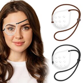 2pcs Clear Eye Shield After Cataract Surgery, Breathable Eye cover for Sleeping after Surgery, Elastic Band Transparent Eye Patch for Eye Protector (Black+Coffe)
